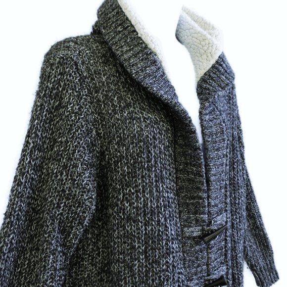 Torrid Cardigan Dark Grey Marled Longline Faux Sherpa Hood Toggle Pockets 2 - Picture 2 of 10
